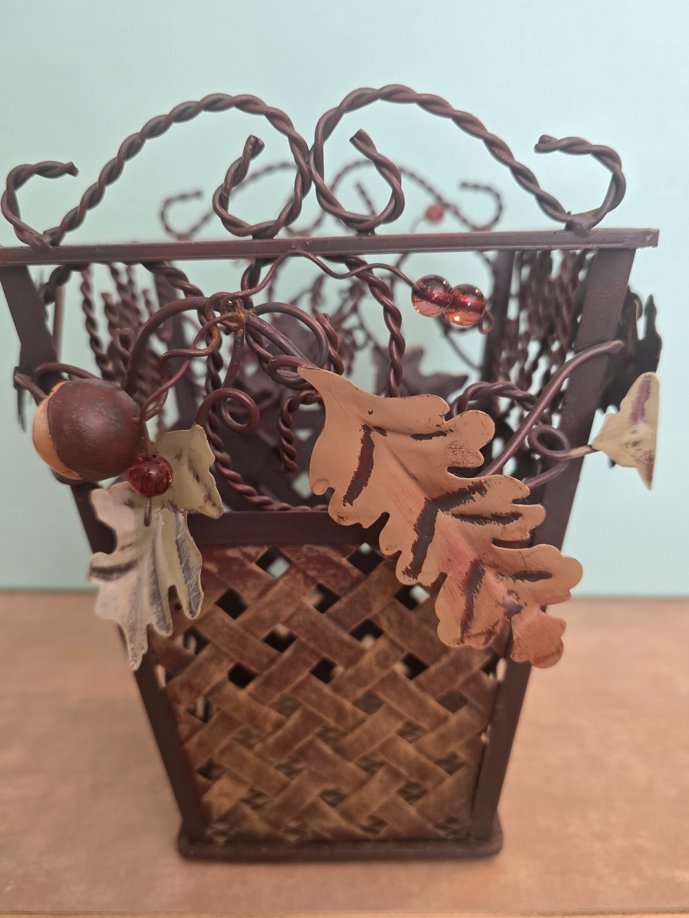 Autumn Leaf Decorative Metal Vase - Brown